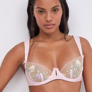 For Love & Lemons Pastel Watercolor Rose Bra XL